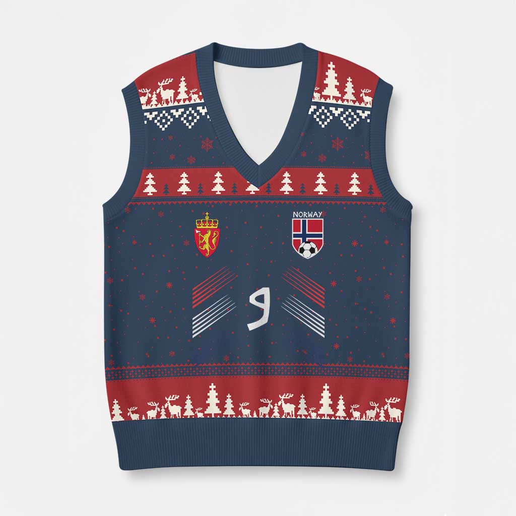 Norway Football Crest Jersey Style V-Neck Knit Sweater Vest Number 9 Viking Athletic for Soccer Fan
