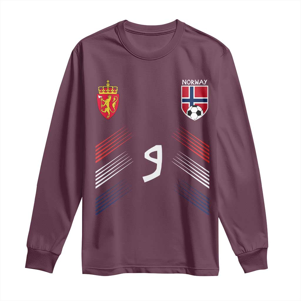 Norway Football Crest Jersey Style Long Sleeve Shirt Number 9 Viking Athletic for Soccer Fan