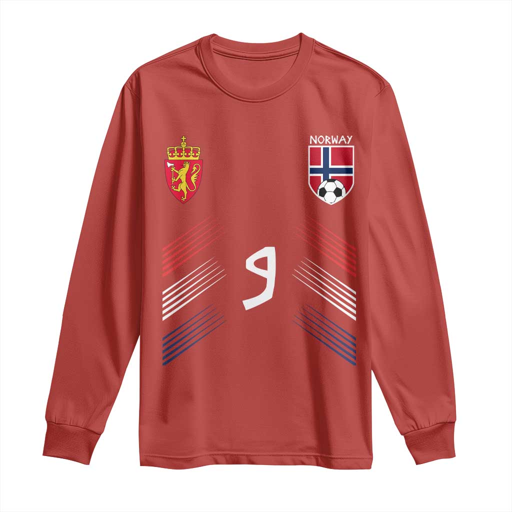 Norway Football Crest Jersey Style Long Sleeve Shirt Number 9 Viking Athletic for Soccer Fan