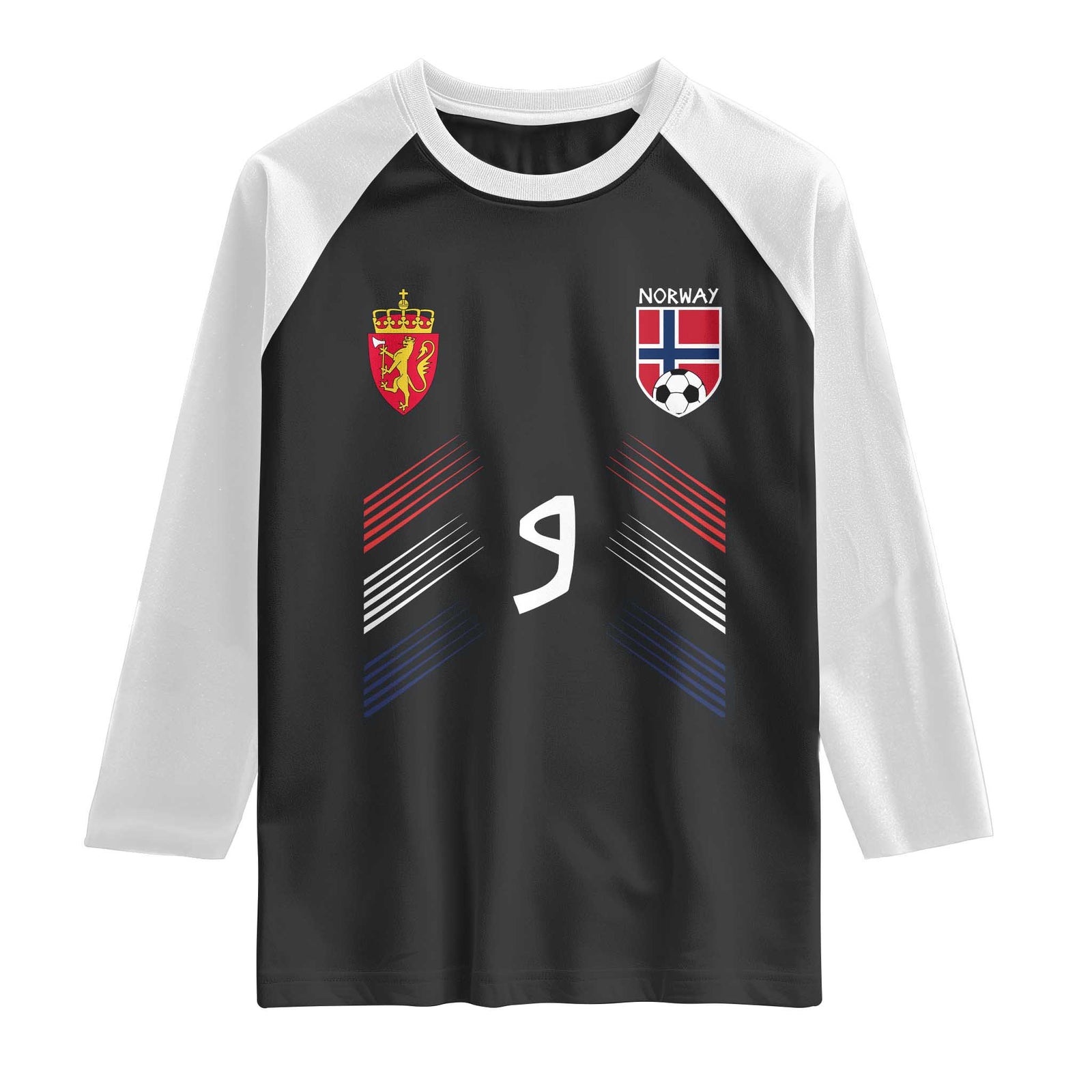 Norway Football Crest Jersey Style Raglan Shirt Number 9 Viking Athletic for Soccer Fan TS11 Black White Print Your Wear