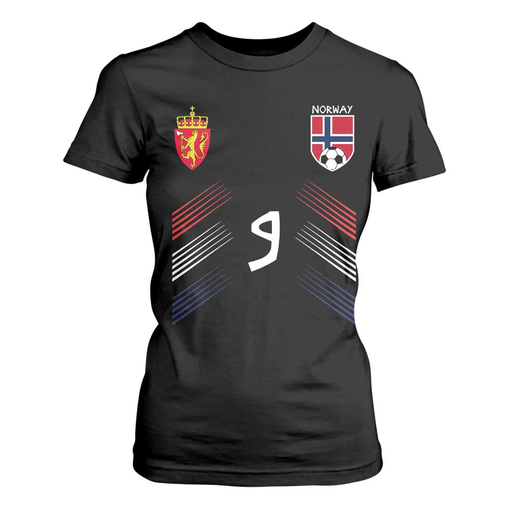 Norway Football Crest Jersey Style T Shirt For Women Number 9 Viking Athletic for Soccer Fan