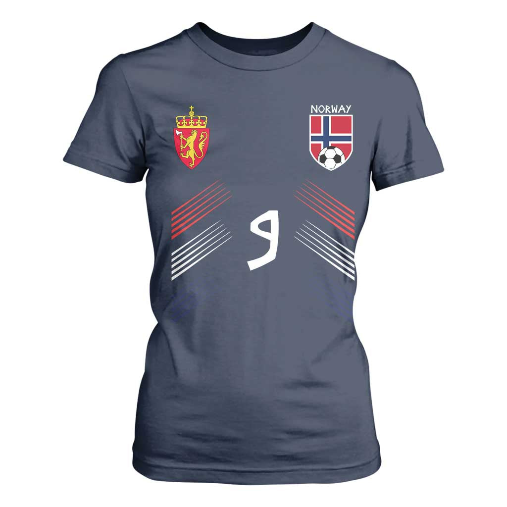 Norway Football Crest Jersey Style T Shirt For Women Number 9 Viking Athletic for Soccer Fan