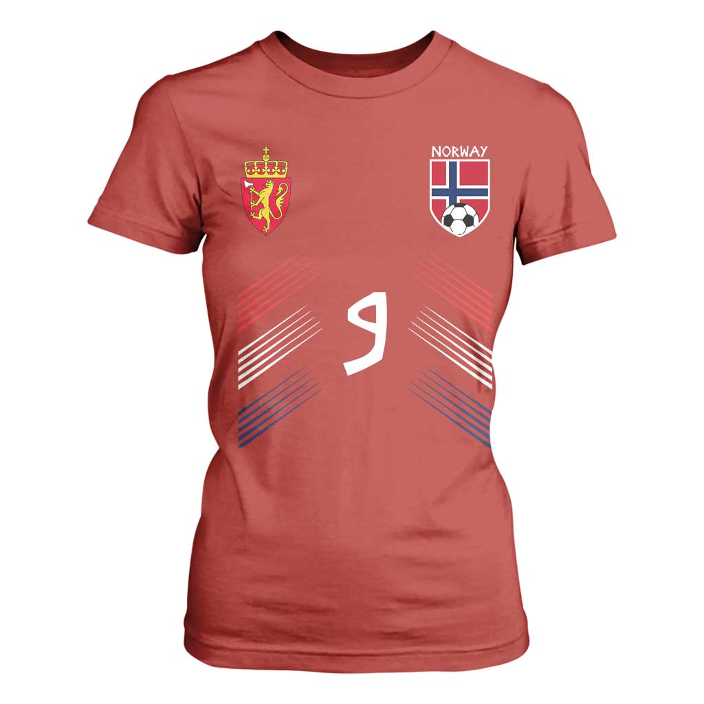 Norway Football Crest Jersey Style T Shirt For Women Number 9 Viking Athletic for Soccer Fan