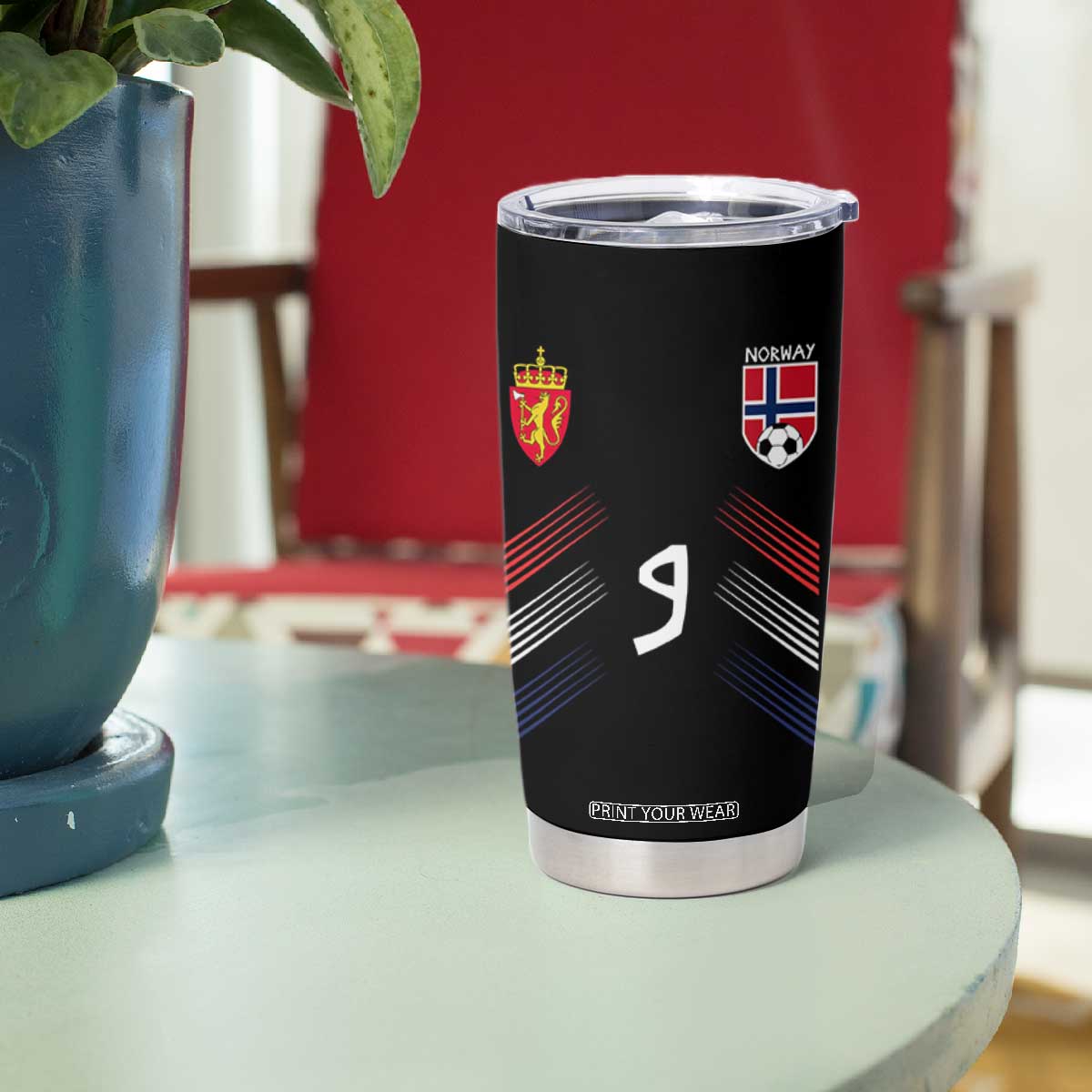 Norway Football Crest Jersey Style Tumbler Cup Number 9 Viking Athletic for Soccer Fan