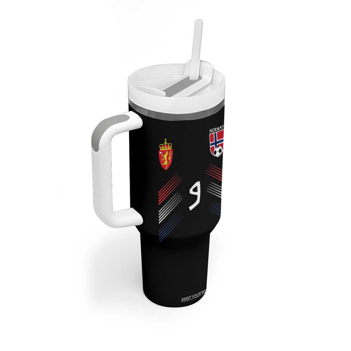 Norway Football Crest Jersey Style Tumbler With Handle Number 9 Viking Athletic for Soccer Fan