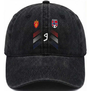 Norway Football Crest Jersey Style Washed Cotton Baseball Cap Number 9 Viking Athletic for Soccer Fan