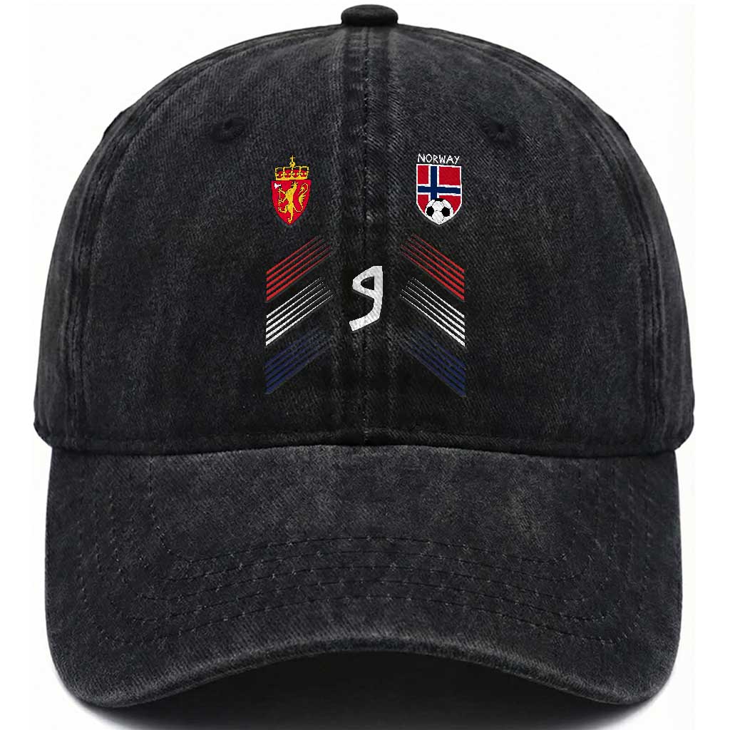 Norway Football Crest Jersey Style Washed Cotton Baseball Cap Number 9 Viking Athletic for Soccer Fan TS11 Print Your Wear