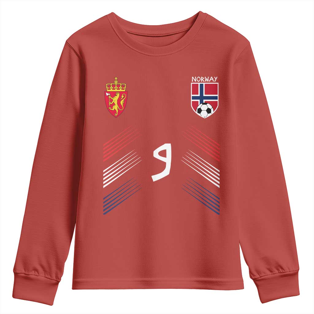 Norway Football Crest Jersey Style Youth Sweatshirt Number 9 Viking Athletic for Soccer Fan TS11 Red Print Your Wear
