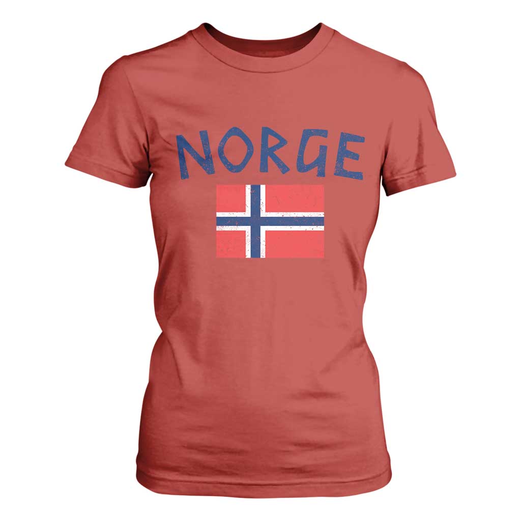 Norway Norge Soccer Design Vintage Norwegian Flag T Shirt For Women TS11 Red Print Your Wear