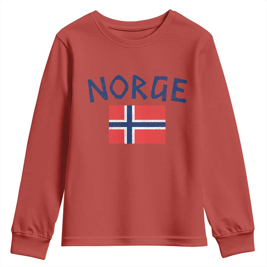Norway Norge Soccer Design Vintage Norwegian Flag Youth Sweatshirt TS11 Red Print Your Wear