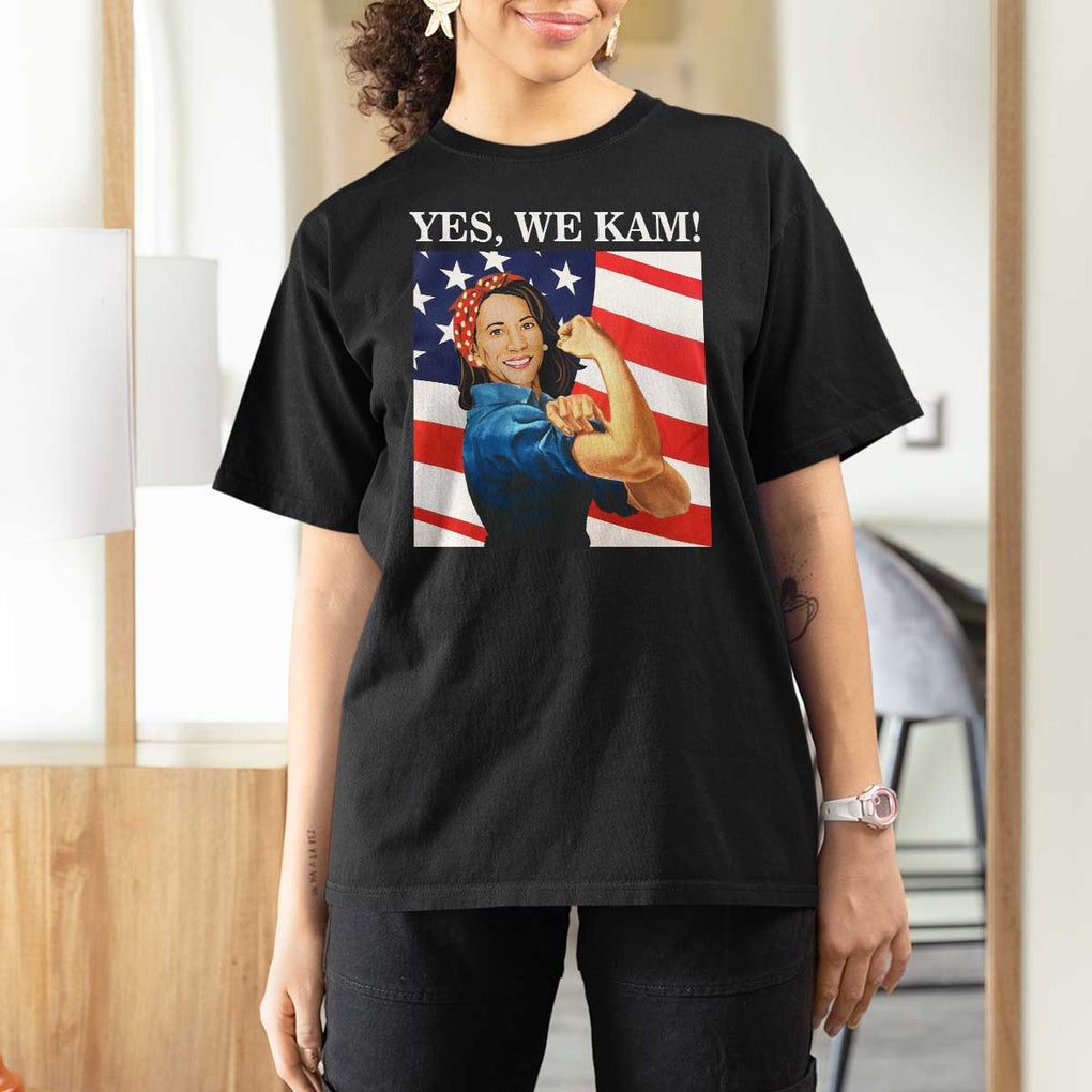 Harris 2024 T Shirt For Women Yes We Kam Strong Woman American Flag TS11 Black Print Your Wear