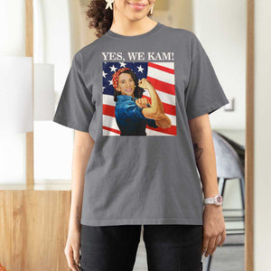 Harris 2024 T Shirt For Women Yes We Kam Strong Woman American Flag TS11 Charcoal Print Your Wear