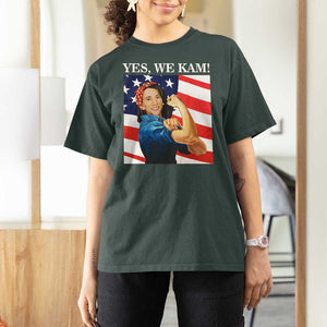 Harris 2024 T Shirt For Women Yes We Kam Strong Woman American Flag TS11 Dark Forest Green Print Your Wear