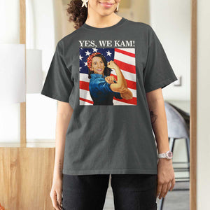 Harris 2024 T Shirt For Women Yes We Kam Strong Woman American Flag TS11 Dark Heather Print Your Wear