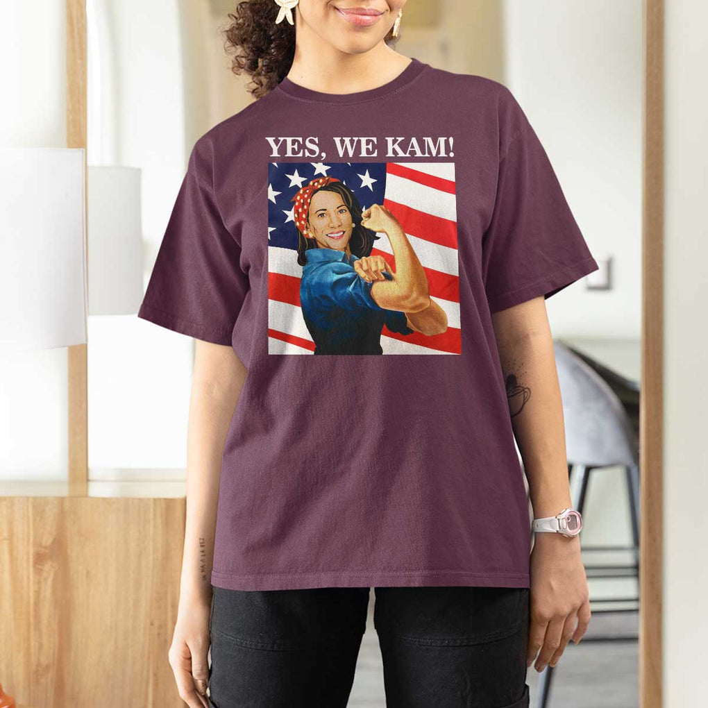 Harris 2024 T Shirt For Women Yes We Kam Strong Woman American Flag TS11 Maroon Print Your Wear