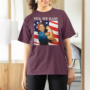 Harris 2024 T Shirt For Women Yes We Kam Strong Woman American Flag TS11 Maroon Print Your Wear