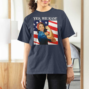 Harris 2024 T Shirt For Women Yes We Kam Strong Woman American Flag TS11 Navy Print Your Wear