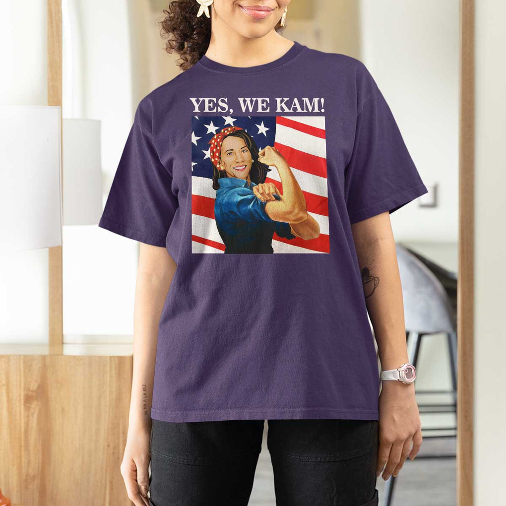 Harris 2024 T Shirt For Women Yes We Kam Strong Woman American Flag TS11 Purple Print Your Wear