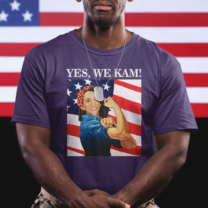 Harris 2024 T Shirt Yes We Kam Strong Woman American Flag TS11 Purple Print Your Wear