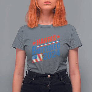 Harris Buttigieg 2024 T Shirt For Women Presidential Election American Flag TS11 Charcoal Print Your Wear