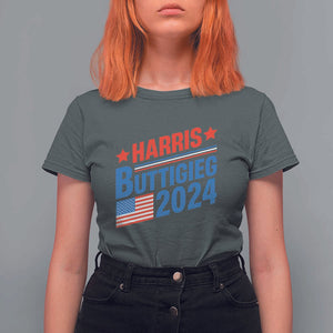 Harris Buttigieg 2024 T Shirt For Women Presidential Election American Flag TS11 Dark Heather Print Your Wear