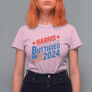 Harris Buttigieg 2024 T Shirt For Women Presidential Election American Flag TS11 Light Pink Print Your Wear