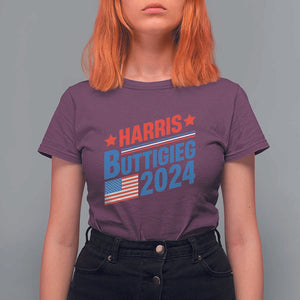 Harris Buttigieg 2024 T Shirt For Women Presidential Election American Flag TS11 Maroon Print Your Wear