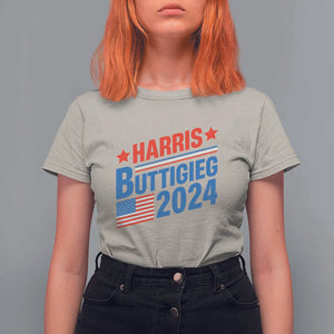 Harris Buttigieg 2024 T Shirt For Women Presidential Election American Flag TS11 Sand Print Your Wear