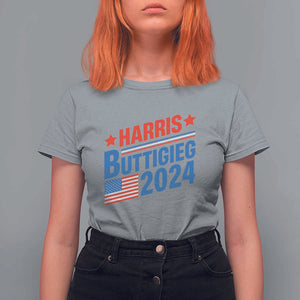 Harris Buttigieg 2024 T Shirt For Women Presidential Election American Flag TS11 Sport Gray Print Your Wear
