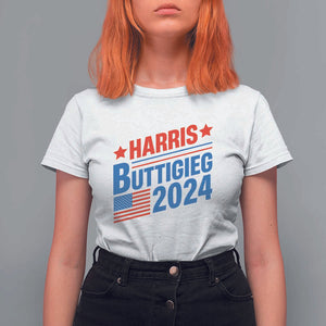 Harris Buttigieg 2024 T Shirt For Women Presidential Election American Flag TS11 White Print Your Wear