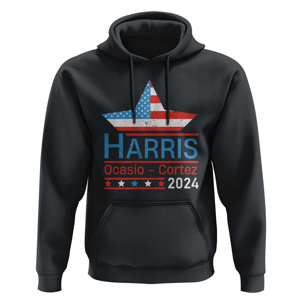 Harris Ocasio Cortez 2024 Hoodie American Flag Election Star TS11 Black Print Your Wear