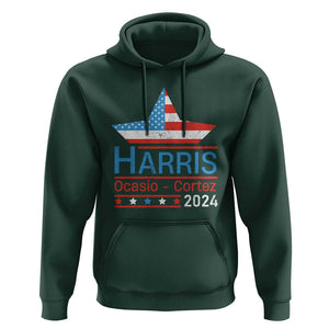 Harris Ocasio Cortez 2024 Hoodie American Flag Election Star TS11 Dark Forest Green Print Your Wear
