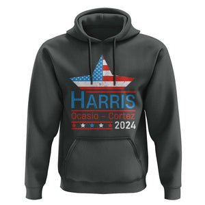 Harris Ocasio Cortez 2024 Hoodie American Flag Election Star TS11 Dark Heather Print Your Wear