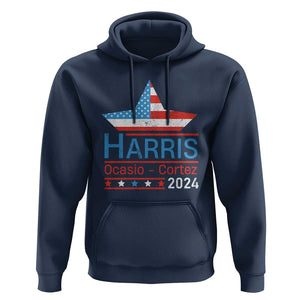 Harris Ocasio Cortez 2024 Hoodie American Flag Election Star TS11 Navy Print Your Wear