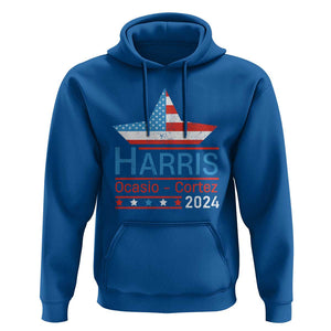 Harris Ocasio Cortez 2024 Hoodie American Flag Election Star TS11 Royal Blue Print Your Wear