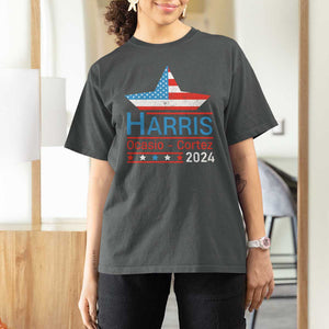 Harris Ocasio Cortez 2024 T Shirt For Women American Flag Election Star TS11 Dark Heather Print Your Wear