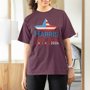 Harris Ocasio Cortez 2024 T Shirt For Women American Flag Election Star TS11 Maroon Print Your Wear