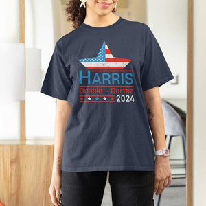 Harris Ocasio Cortez 2024 T Shirt For Women American Flag Election Star TS11 Navy Print Your Wear