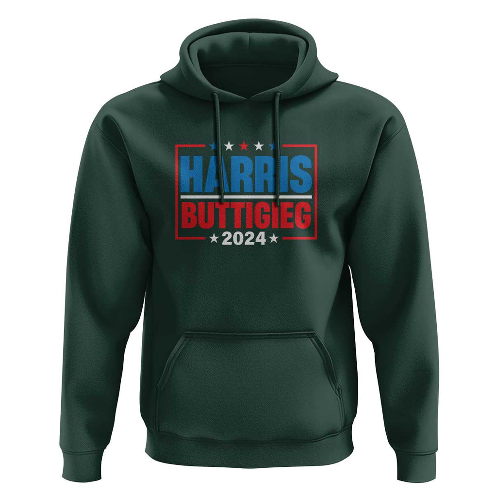 Harris Buttigieg 2024 Hoodie Presidential Election American Flag Star TS11 Dark Forest Green Print Your Wear