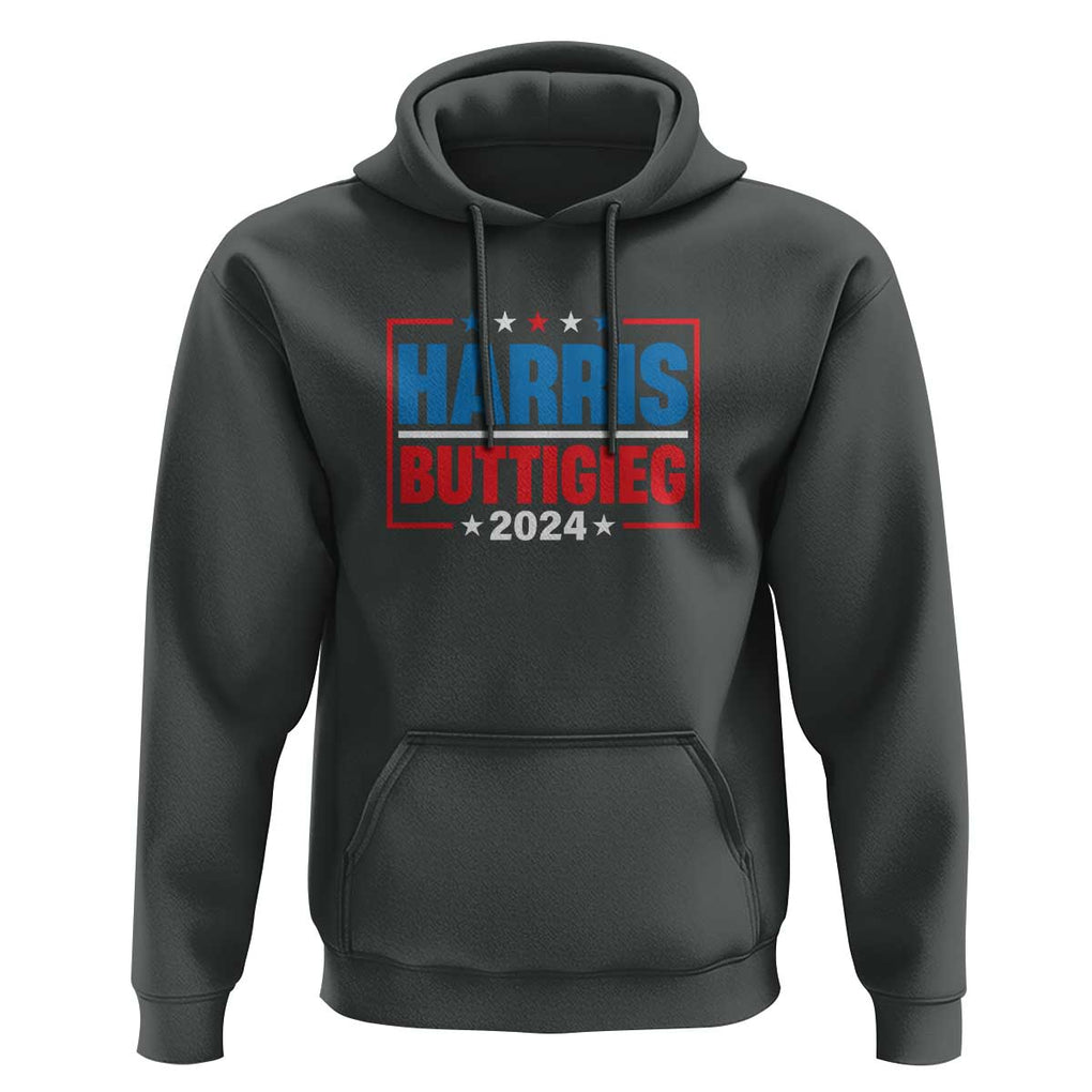 Harris Buttigieg 2024 Hoodie Presidential Election American Flag Star TS11 Dark Heather Print Your Wear