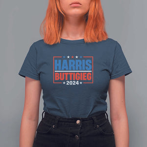 Harris Buttigieg 2024 T Shirt For Women Presidential Election American Flag Star TS11 Navy Print Your Wear