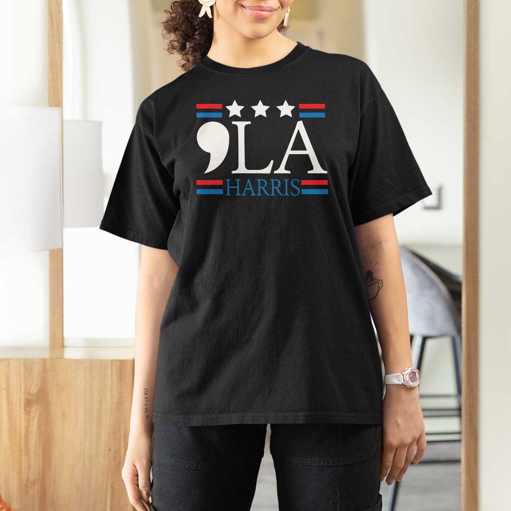 Funny Comma La Harris T Shirt For Women Punctuation Kamala 2024 American Flag TS11 Black Print Your Wear