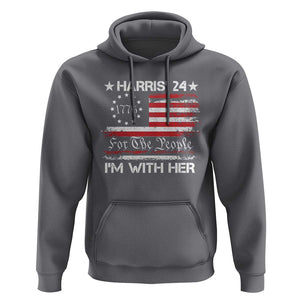 Harris'24 For The People I'm With Her Hoodie Vintage Betsy American Flag 2024 Election TS11 Charcoal Print Your Wear