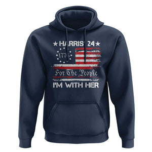 Harris'24 For The People I'm With Her Hoodie Vintage Betsy American Flag 2024 Election TS11 Navy Print Your Wear