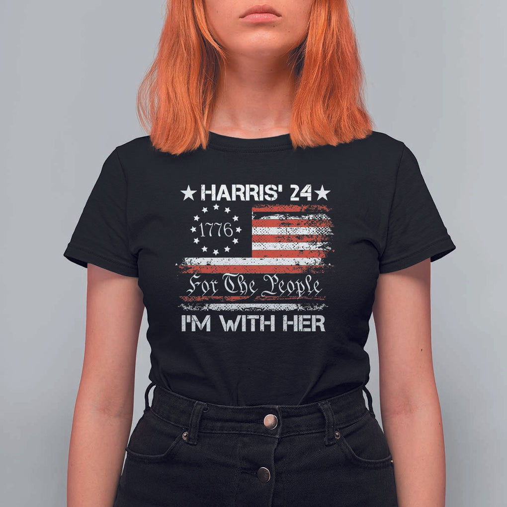 Harris'24 For The People I'm With Her T Shirt For Women Vintage Betsy American Flag 2024 Election TS11 Black Print Your Wear