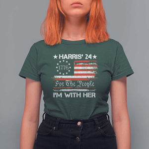 Harris'24 For The People I'm With Her T Shirt For Women Vintage Betsy American Flag 2024 Election TS11 Dark Forest Green Print Your Wear