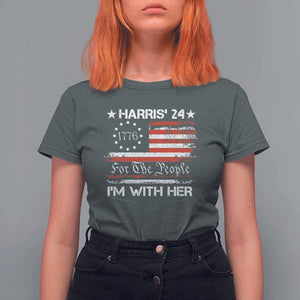 Harris'24 For The People I'm With Her T Shirt For Women Vintage Betsy American Flag 2024 Election TS11 Dark Heather Print Your Wear