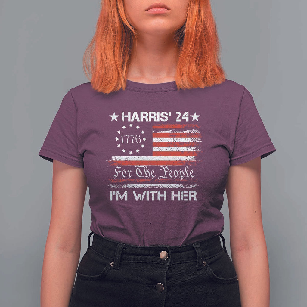 Harris'24 For The People I'm With Her T Shirt For Women Vintage Betsy American Flag 2024 Election TS11 Maroon Print Your Wear