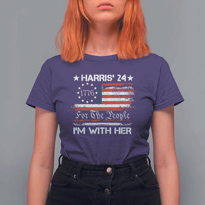 Harris'24 For The People I'm With Her T Shirt For Women Vintage Betsy American Flag 2024 Election TS11 Purple Print Your Wear
