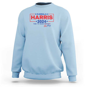 Harris 2024 Time To Make Herstory Sweatshirt American Flag Election Star TS11 Light Blue Print Your Wear